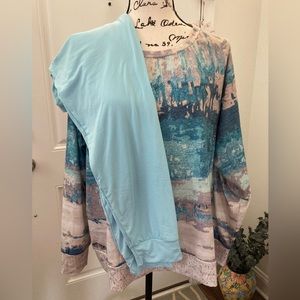Exclusive❤️Brand Ocean Blue Print Blouse XXL, Solid Sky Blue Jogger 1X Outfit
